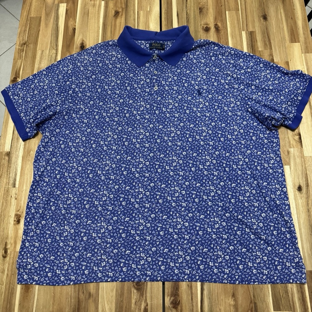 Polo Ralph Lauren Polo Shirt Mens 3XB Blue Floral Pony Cotton Preppy Big Tall